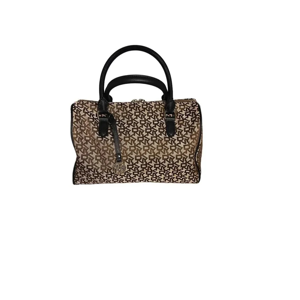 DKNY logo, zip fabric satchel logo charm interior sidewall pockets zip pouch‎